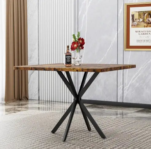 Mid-Century Square Dining Table with Metal Legs