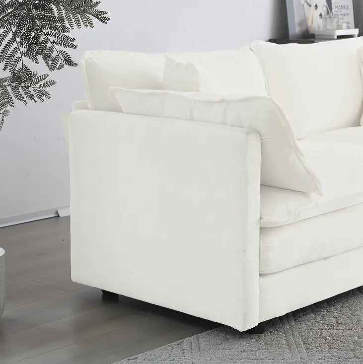 Modern White Fabric Loveseat Sofa with 4 Pillows