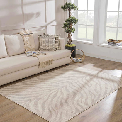 6x9 Neutral Rug - Distressed Zebra Print Area Rug - Animal Rug