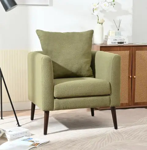 Olive Green Wool Accent Chair, Upholstered Modern Armchair