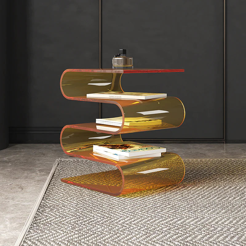 Transparent Side Table with Magazine Rack