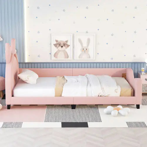 Twin Bed Frame - Pink Bed for Girls Bedroom - Cartoon Bed