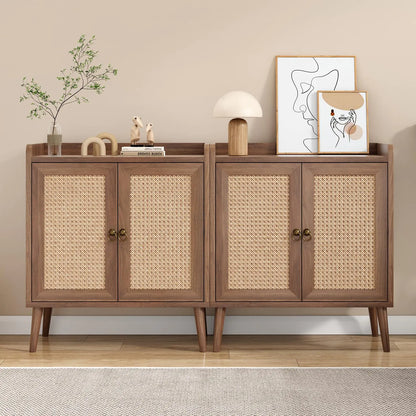 Vintage Rattan Sideboard Buffet Cabinet Set