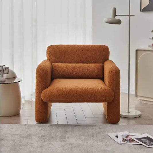 Orange Modern Upholstered Chair - Single Sofa Chair with Pillow