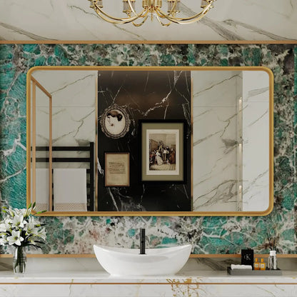 55”x30” Matte Gold Rounded Frame - Rectangular Bathroom Mirror