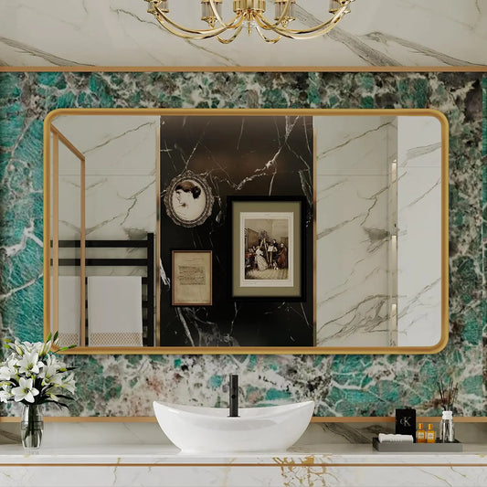 55”x30” Matte Gold Rounded Frame - Rectangular Bathroom Mirror