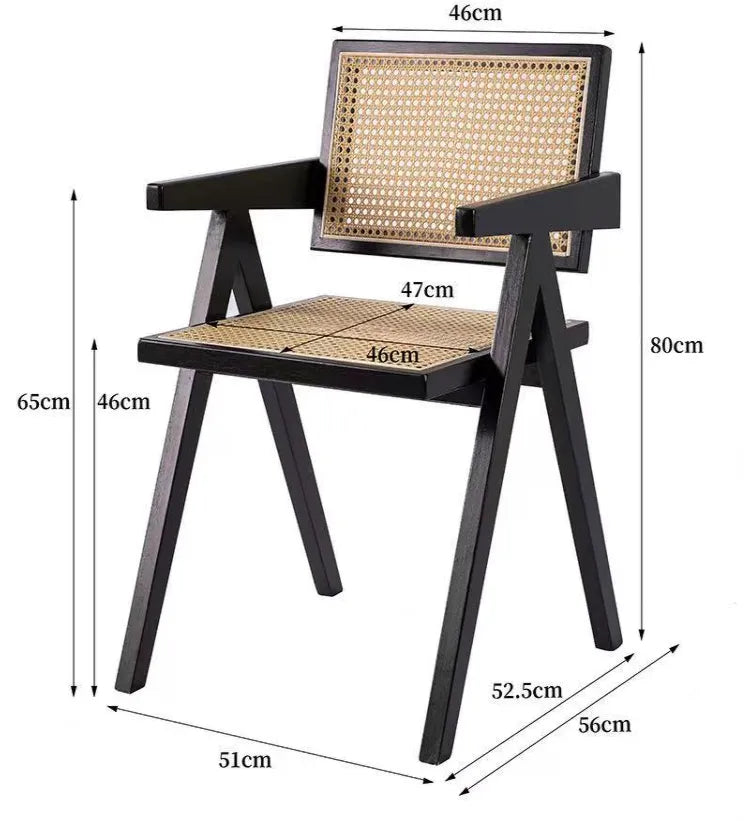 Modern Handwoven Rattan Chair, Solid Wood Chair, Japandi Decor
