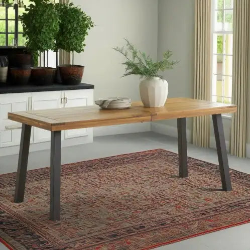 Della Acacia Wood Dining Table with Metal Base
