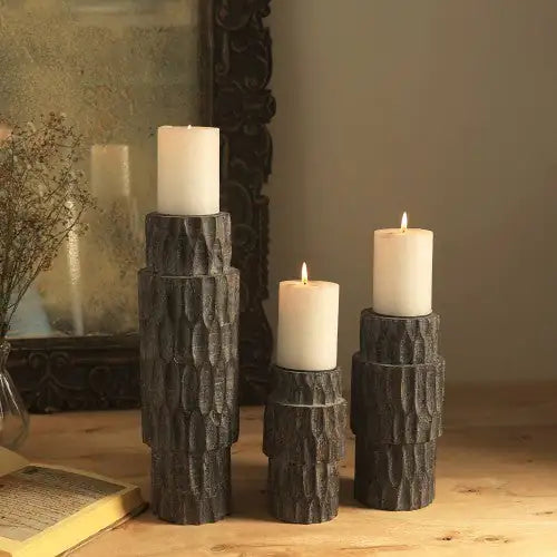Decorative Wooden Centerpiece Candle Holder, Walnut Finish