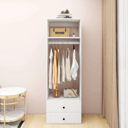 Wood Closet with 2 Drawers, White Clothes Organizer for Baby Nursery