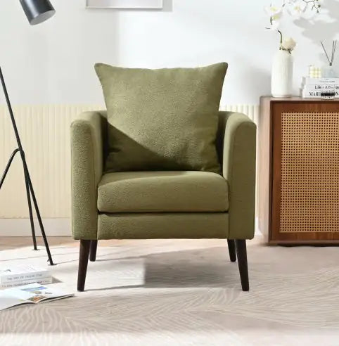 Olive Green Wool Accent Chair, Upholstered Modern Armchair