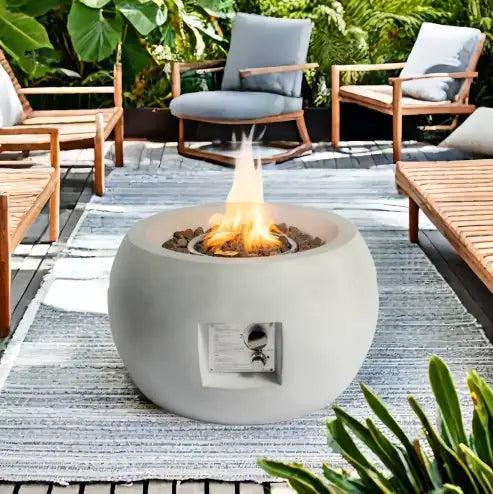 Round Propane Fire Pit Table – Outdoor Gas Fire Bowl in Graphite