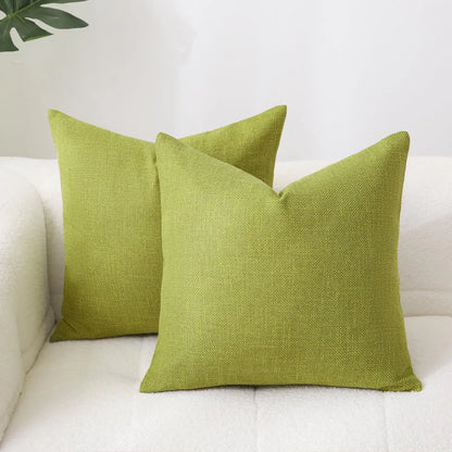 Chartreuse Burlap Linen Pillow Covers 12"x12" Set