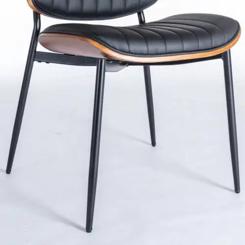 Set of 2 Mid-Century Black Faux Leather Dining Chairs