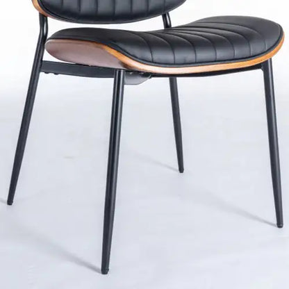 Set of 2 Mid Century Dining Chairs, Black Faux Leather Dining Chairs