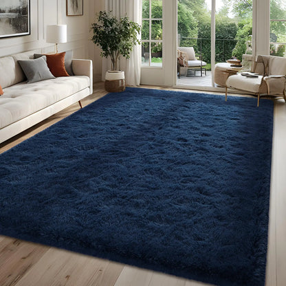 6x9 Washable Rug - Non-slip Navy Blue Area Rug for Living Room
