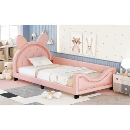 Twin Bed Frame - Pink Bed for Girls Bedroom - Cartoon Bed