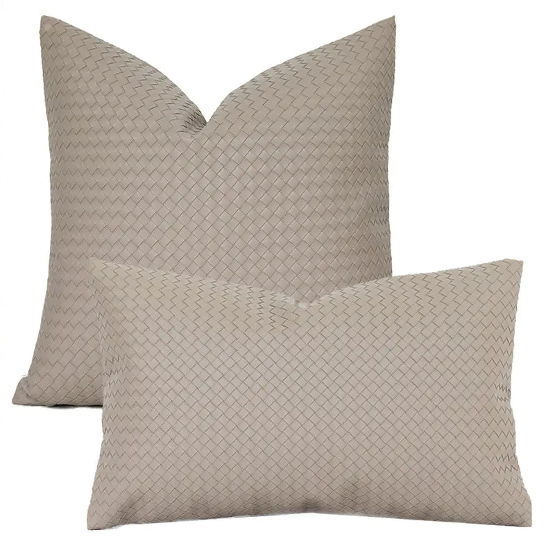 Woven Textured PU Leather Decorative Pillow Cover
