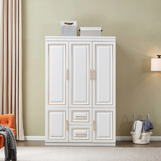 74" White 3-Door Bedroom Wardrobe with Drawers