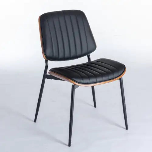 Set of 2 Mid-Century Black Faux Leather Dining Chairs