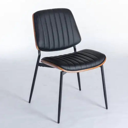 Set of 2 Mid Century Dining Chairs, Black Faux Leather Dining Chairs