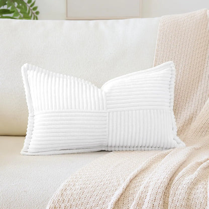 White Corduroy Lumbar Pillow Cover 12"x20"