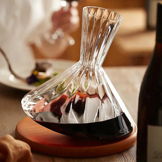 Crystal Red Wine Decanter with Wooden Base, Wine Aerator Carafe