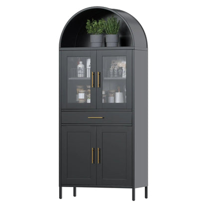 Black Tall Metal Arched Display Cabinet