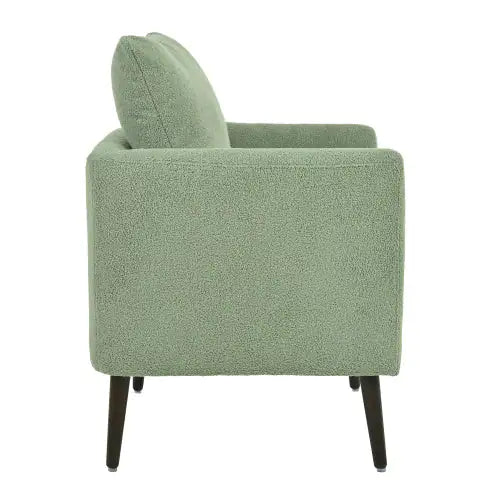 Green Teddy Fabric Armchair, Modern Accent Chair with Lumbar Pillow