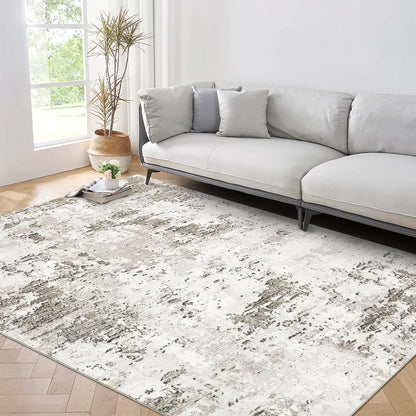 4x6 Abstract Rug - Taupe and Beige Washable Area Rug for Living Room