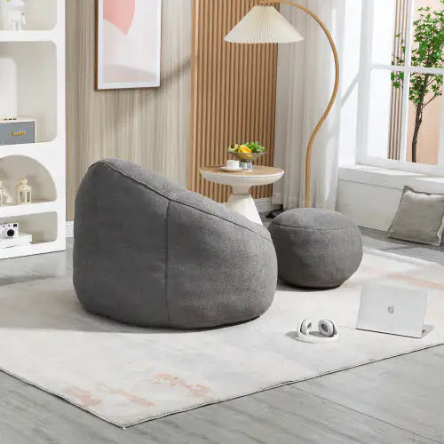 Grey Bean Bag Chair, Modern Single Sofa Chair with Footrest