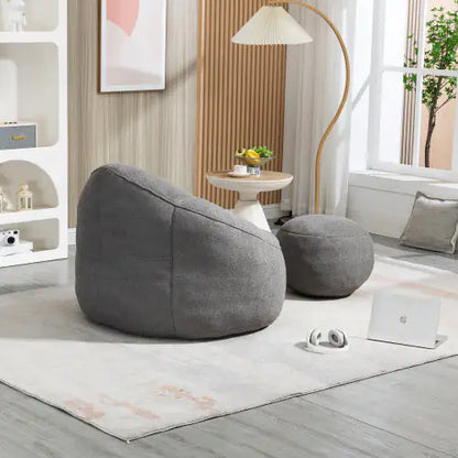 Grey Bean Bag Chair, Modern Single Sofa Chair with Footrest