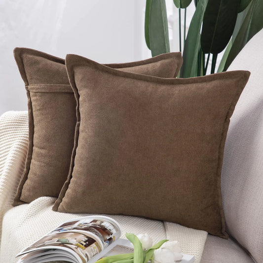 Set of 2 Brown Chenille Pillow Covers 16"x16"