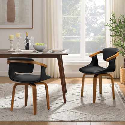 Set of 2 Modern Dining Chairs, Black Swivel Leather Dining Chairs