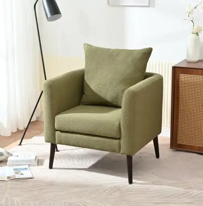 Olive Green Wool Accent Chair, Upholstered Modern Armchair
