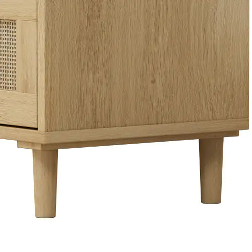 Modern 3 Drawer Rattan Storage Cabinet, Oak Bedroom Dresser