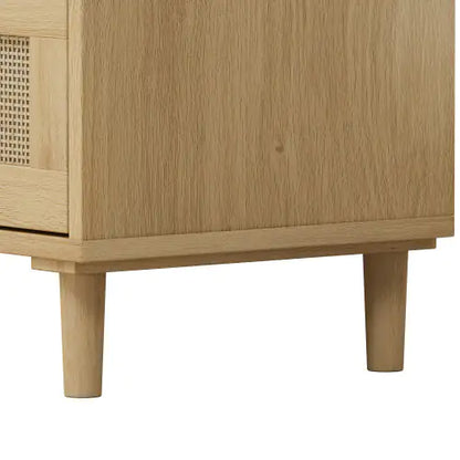 Modern 3 Drawer Rattan Storage Cabinet, Oak Bedroom Dresser