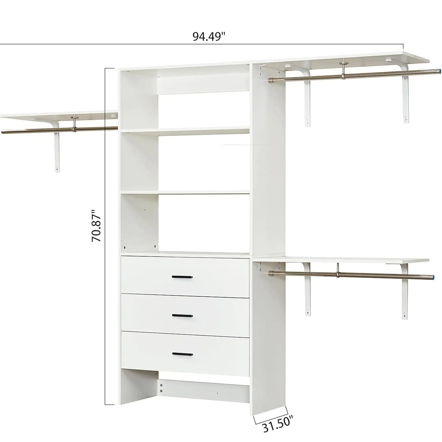 Contemporary Wardrobe, White Clothes Organizer with Shelves