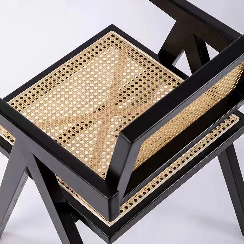 Modern Handwoven Rattan Chair, Solid Wood Chair, Japandi Decor