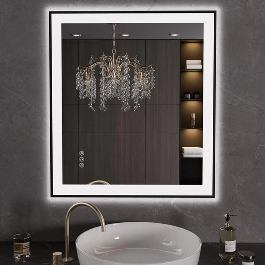 Black LED Dimmable Bathroom Mirror with Anti-Fog