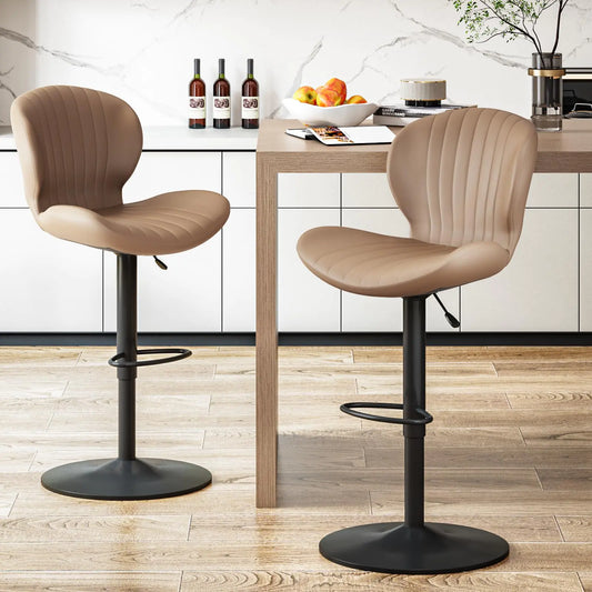 Set of 2 Brown Faux Leather Adjustable Bar Stools