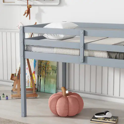 Rubber Wood Twin Loft Bed with Ladder, Grey Kids Platform Bed