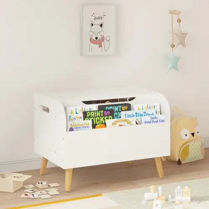 Wood Toy Chest with Bookshelf, Storage Organizer for Kids Playroom
