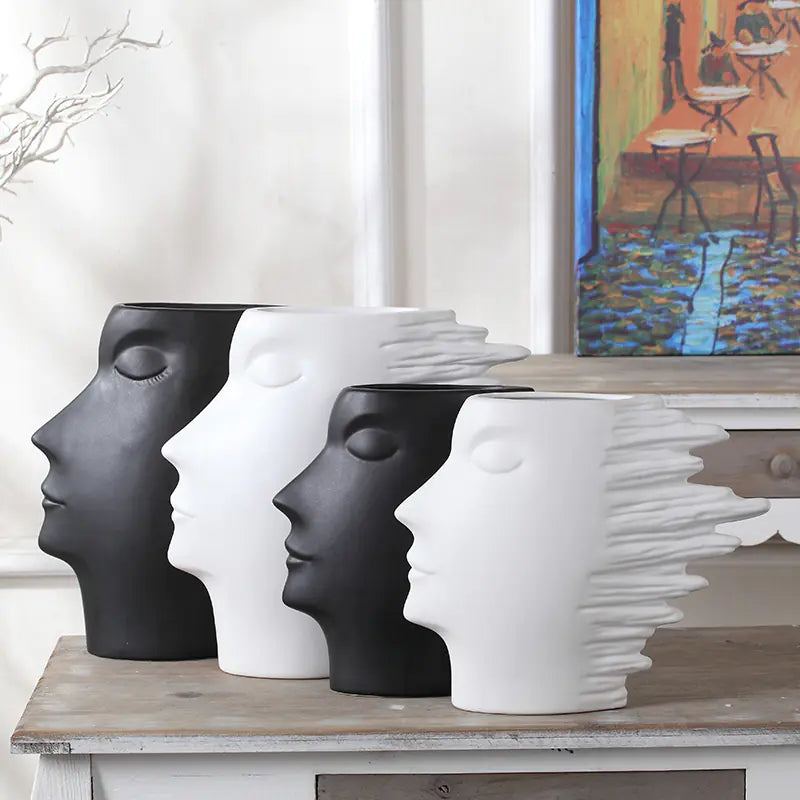 Nordic Ceramic Abstract Face Vase – Modern Decor