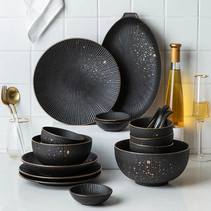 Nordic Black and Gold Trim Porcelain Dinnerware