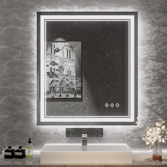 Gradient Front & Backlit LED Bathroom Mirror 32x36"