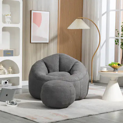 Grey Bean Bag Chair, Modern Single Sofa Chair with Footrest
