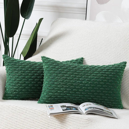 Set of 2 Green Corduroy Lumbar Pillow Covers