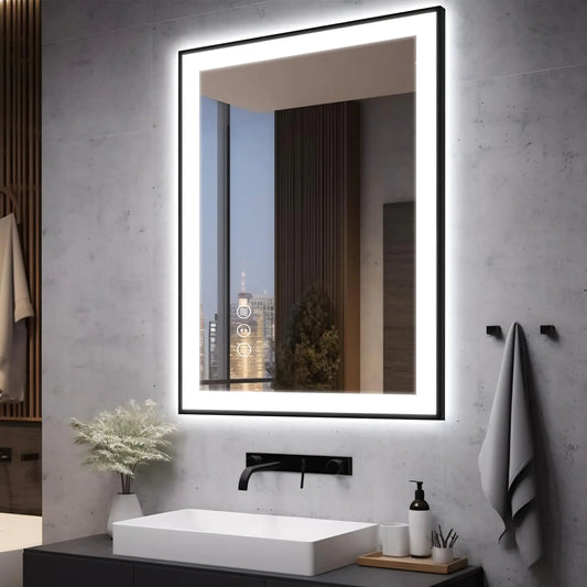 Black Frame LED Bathroom Mirror 28x36"