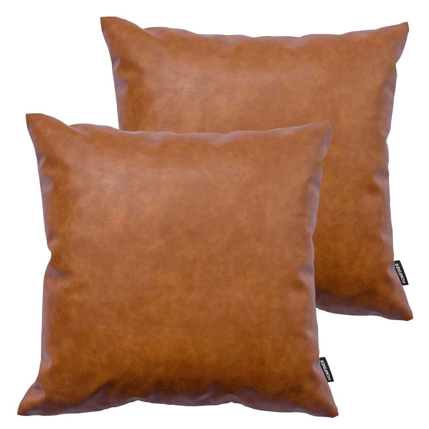 Small Cognac Faux Leather Pillow Covers 12"x12" Set